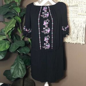 Xhilaration Black Embroidered Fringe Dress